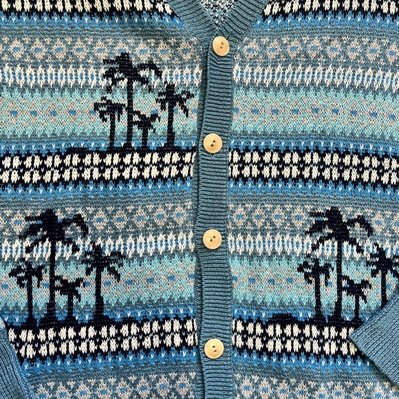 J. Crew Palm Tree Fair Isle Knit Cardigan Sweater Men's Medium - Picture 7 of 8